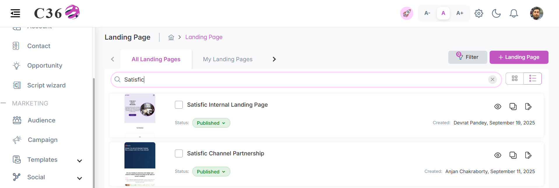 Search landing pages